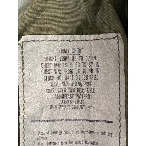 Cold Weather Camouflage Field Coat USA Military Jacket Small Short - Picture 4 of 6